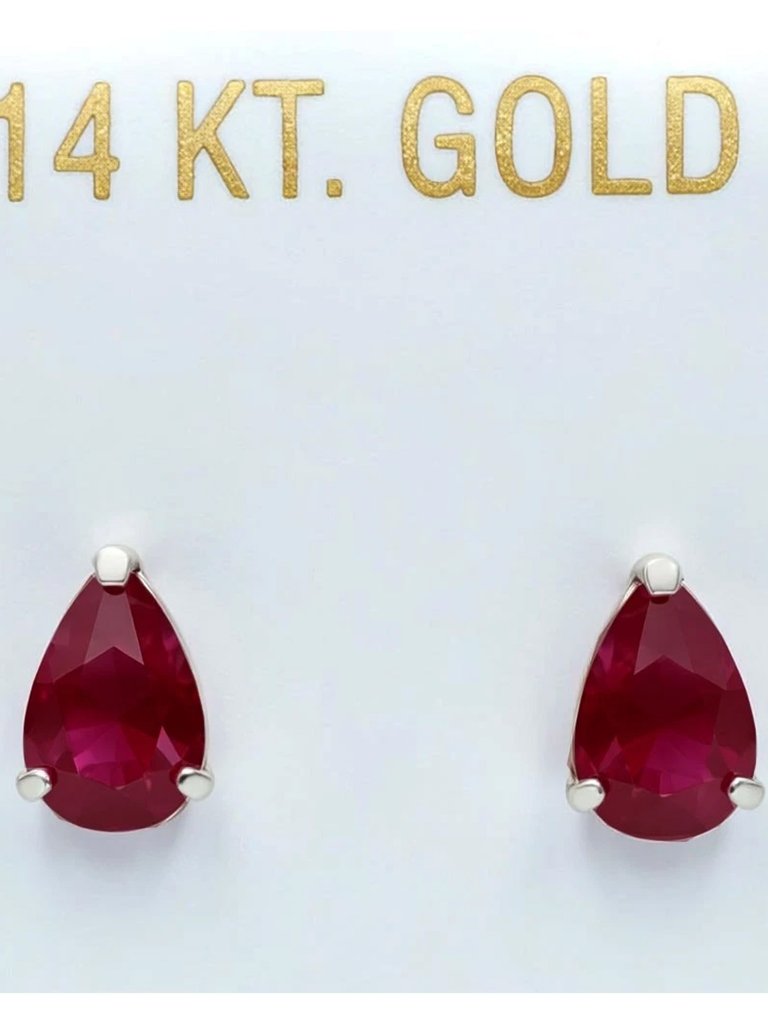 Genuine 1.20 Cts Ruby Stud Earrings 14k White Gold